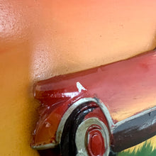 Load image into Gallery viewer, Amazing Chevrolet Corvette vintage wooden advertising sign with fantastic quality with a raised sculptural design with vibrant hand painted finish in multiple burnt orange layered tones, the sports car comes in intricate craftsmanship.