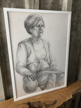 Load image into Gallery viewer, Vintage Original Pencil Drawing Picture Old Lady With Vase