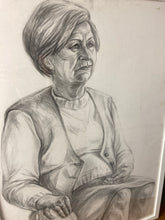Load image into Gallery viewer, Vintage Original Pencil Drawing Picture Old Lady With Vase