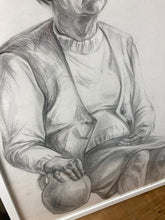 Load image into Gallery viewer, Vintage Original Pencil Drawing Picture Old Lady With Vase