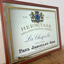 Load image into Gallery viewer, Paul Jaboulet Aine La Chapelle wine advertising mirror in an elegant design of the famous French exclusive wine producer with multiple classy fonts on the branding with the intricate gold motif logo and a sleek gold and black border.
