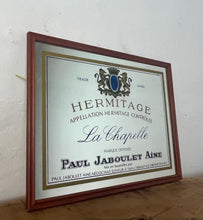 Load image into Gallery viewer, Paul Jaboulet Aine La Chapelle wine advertising mirror in an elegant design of the famous French exclusive wine producer with multiple classy fonts on the branding with the intricate gold motif logo and a sleek gold and black border.
