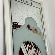 Load image into Gallery viewer, Behold a stunning Vogue Art Deco mirror, a winter design that showcases a glamorous lady in a fur jacket, an elegant multicoloured vibrant dress, a hat, and vivid yellow gloves. The mirror is adorned with intricate details.
