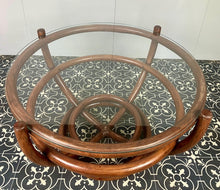 Load image into Gallery viewer, Stunning intertwined bentwood frame with magnificent craftsmanship finish towards the bottom of a woven bamboo base with a sleek glass top.
