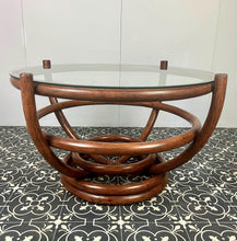 Load image into Gallery viewer, Stunning intertwined bentwood frame with magnificent craftsmanship finish towards the bottom of a woven bamboo base with a sleek glass top.
