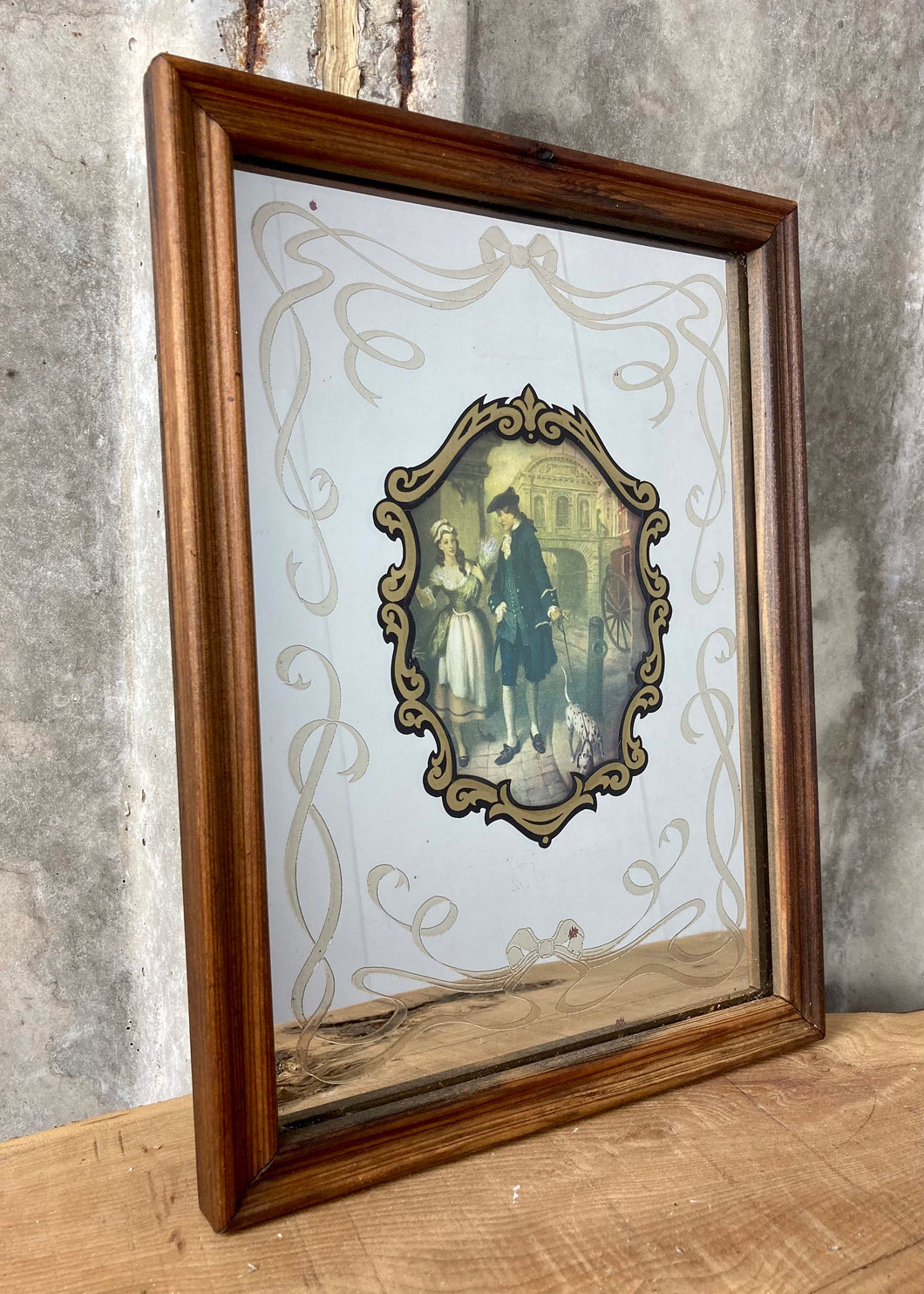 Rare Vintage Victorian Couple, Illustration picture Mirror, Dog, Dalmatian, Flowers, home decor