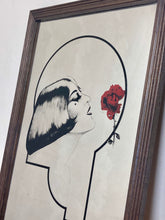 Load image into Gallery viewer, Stunning art deco vintage mirror, lady and red rose, stylish design, advertising, collectibles piece, wall art

