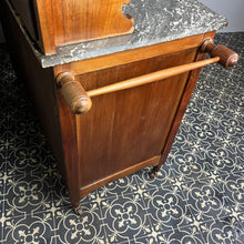 Load image into Gallery viewer, Wonderful late Victorian washstand, burr walnut and marble furniture, antique, period piece, bathroom cabinet, vanity, interior design
