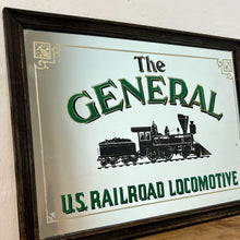 Load image into Gallery viewer, Vintage The General train advertising mirror, usa railroad, locomotive sign, steam and coal, tracks, collectable, Americana, historical

