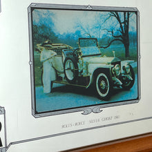 Load image into Gallery viewer, Vintage stunning Rolls Royce Silver Ghost 1911 advertising mirror featuring a glamourous design with antique pictures of the luxury car in a royal setting with an elegant lady, art deco finish with the borders, and the famous branding.
