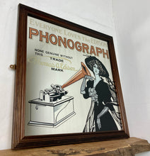 Load image into Gallery viewer, Stunning phonograph mirror, Thomas Edison, vintage style, art nouveau, advertising sign, music collectible piece, gramophone memorabilia
