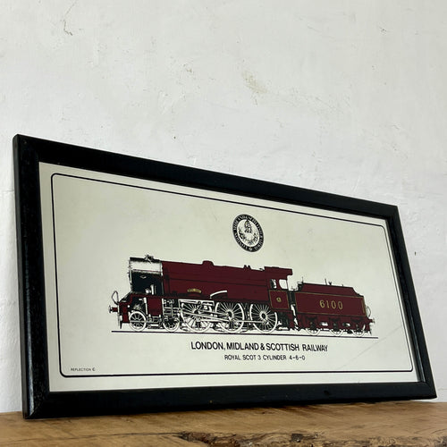 Vintage London, Midland and Scottish Railway, train advertising mirror, Royal Scot, collectable, picture, transport, steam locomotives
