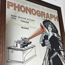 Load image into Gallery viewer, Stunning phonograph mirror, Thomas Edison, vintage style, art nouveau, advertising sign, music collectible piece, gramophone memorabilia
