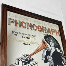 Load image into Gallery viewer, Stunning phonograph mirror, Thomas Edison, vintage style, art nouveau, advertising sign, music collectible piece, gramophone memorabilia
