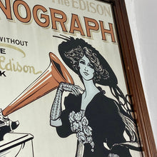 Load image into Gallery viewer, Stunning phonograph mirror, Thomas Edison, vintage style, art nouveau, advertising sign, music collectible piece, gramophone memorabilia
