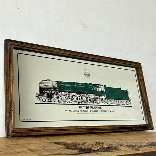 Vintage British Railway advertising mirror, Britannia, Pacific class, train collectable, wall picture, transport, steam locomotive