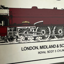 Load image into Gallery viewer, Vintage London, Midland and Scottish Railway, train advertising mirror, Royal Scot, collectable, picture, transport, steam locomotives
