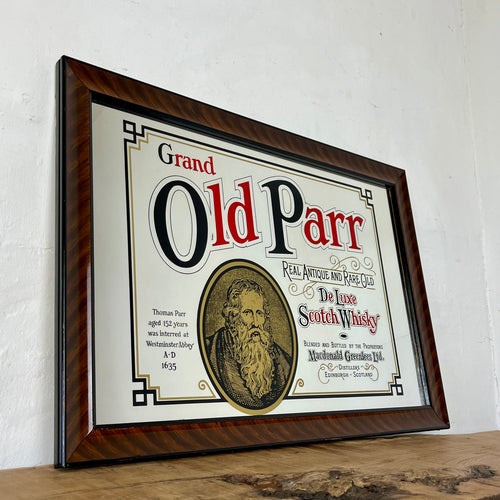 Grand Old Parr Scotch whisky advertising mirror, vintage picture, Scottish distillery, pub and bar collectibles, whiskey wall art