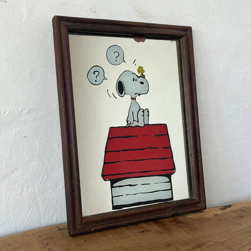 Vintage mid-century Snoopy advertising mirror, Schulz art, cartoon artist, comic strip, film and TV, American cartoonist, pet beagle