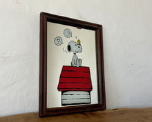 Load image into Gallery viewer, Vintage mid-century Snoopy advertising mirror, Schulz art, cartoon artist, comic strip, film and TV, American cartoonist, pet beagle
