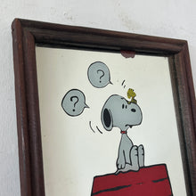 Load image into Gallery viewer, Vintage mid-century Snoopy advertising mirror, Schulz art, cartoon artist, comic strip, film and TV, American cartoonist, pet beagle
