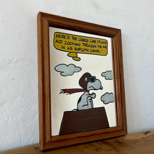 Vintage Snoopy advertising mirror, sopwith camel plane, Schulz art, cartoon artist, comic strip, snoopy vs the red baron
