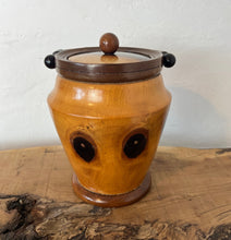 Load image into Gallery viewer, This wonderful vintage-turned wood caddy, with an attractive lid and handle, has a natural wood finish in the design, charming grain, and excellent craftsmanship. It is an elegant and functional addition to your home decor.
