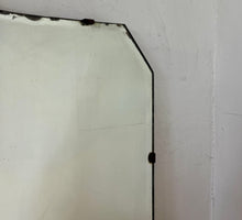 Load image into Gallery viewer, Stunning mid-century art deco wall mirror featuring an attractive elongated hexagon shape with a sleek bevel edging on the top in an art deco pediment in a chrome design
