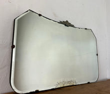 Load image into Gallery viewer, Stunning mid-century art deco wall mirror featuring an attractive elongated hexagon shape with a sleek bevel edging on the top in an art deco pediment in a chrome design
