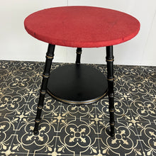 Load image into Gallery viewer, Stylish early 20th-century ebonised faux bamboo coffee or side table with a fantastic design featuring the trend ebony tone with a turned leg finish and sleek gold highlights. It is created in a cricket form with three legs
