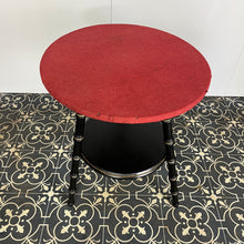 Load image into Gallery viewer, Stylish early 20th-century ebonised faux bamboo coffee or side table with a fantastic design featuring the trend ebony tone with a turned leg finish and sleek gold highlights. It is created in a cricket form with three legs
