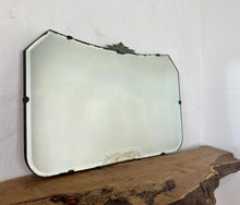 Load image into Gallery viewer, Stunning mid-century art deco wall mirror featuring an attractive elongated hexagon shape with a sleek bevel edging on the top in an art deco pediment in a chrome design
