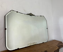 Load image into Gallery viewer, Stunning mid-century art deco wall mirror featuring an attractive elongated hexagon shape with a sleek bevel edging on the top in an art deco pediment in a chrome design
