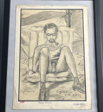 Load image into Gallery viewer, Stylish Man sunbathing, vintage 1970 pencil art work
