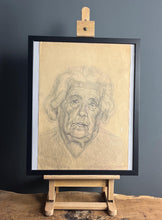 Load image into Gallery viewer, Stylish original vintage 1960’s pencil drawing Old lady portrait
