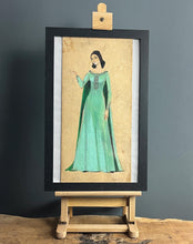 Load image into Gallery viewer, This lovely watercolour of an elegant lady in a flowing emerald green dress with excellent intricate detailing; the face is painted with outstanding design, a beautiful lady with jet black hair.
