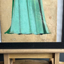 Load image into Gallery viewer, This lovely watercolour of an elegant lady in a flowing emerald green dress with excellent intricate detailing; the face is painted with outstanding design, a beautiful lady with jet black hair.
