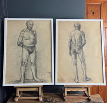 Load image into Gallery viewer, Vintage original pencil drawing, older man front and back portrait
