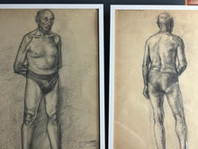 Load image into Gallery viewer, Vintage original pencil drawing, older man front and back portrait
