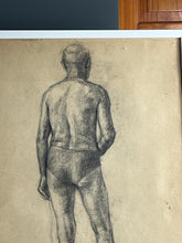 Load image into Gallery viewer, Vintage original pencil drawing, older man front and back portrait
