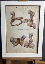 Load image into Gallery viewer, This is a vintage original poster on a card depicting medical and military content from Eastern Europe. It shows diagrams of the tourniquet method and provides instructions on usage.
