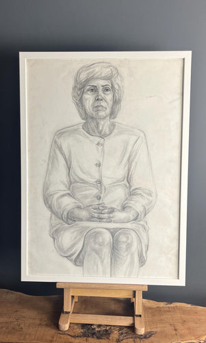 Vintage Original Pencil Drawing, Older Lady Cardigan picture