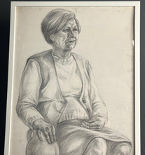 Load image into Gallery viewer, Vintage original pencil drawing, picture, older lady portrait, illustration, decoration, artist, retro style, mid century, collectible piece
