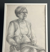 Load image into Gallery viewer, Vintage original pencil drawing, picture, older lady portrait, illustration, decoration, artist, retro style, mid century, collectible piece
