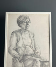 Load image into Gallery viewer, Vintage original pencil drawing, picture, older lady portrait, illustration, decoration, artist, retro style, mid century, collectible piece
