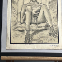 Load image into Gallery viewer, Stylish Man sunbathing, vintage 1970 pencil art work
