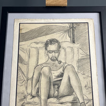 Load image into Gallery viewer, Stylish Man sunbathing, vintage 1970 pencil art work
