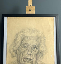 Load image into Gallery viewer, Stylish original vintage 1960’s pencil drawing Old lady portrait
