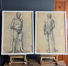 Load image into Gallery viewer, Vintage original pencil drawing, older man front and back portrait
