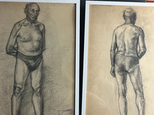 Load image into Gallery viewer, Vintage original pencil drawing, older man front and back portrait
